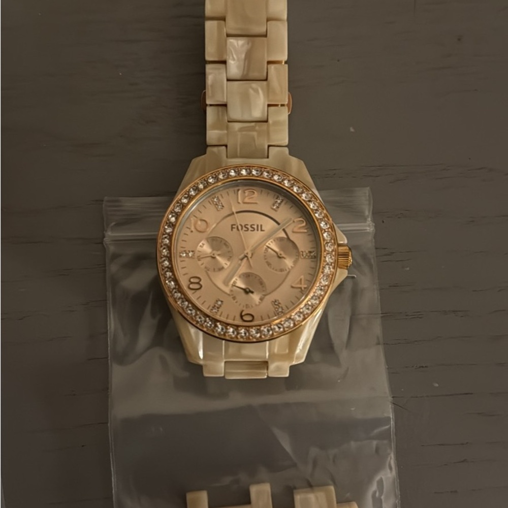 Fossil Women's Tan Watch with Crystal Bezel